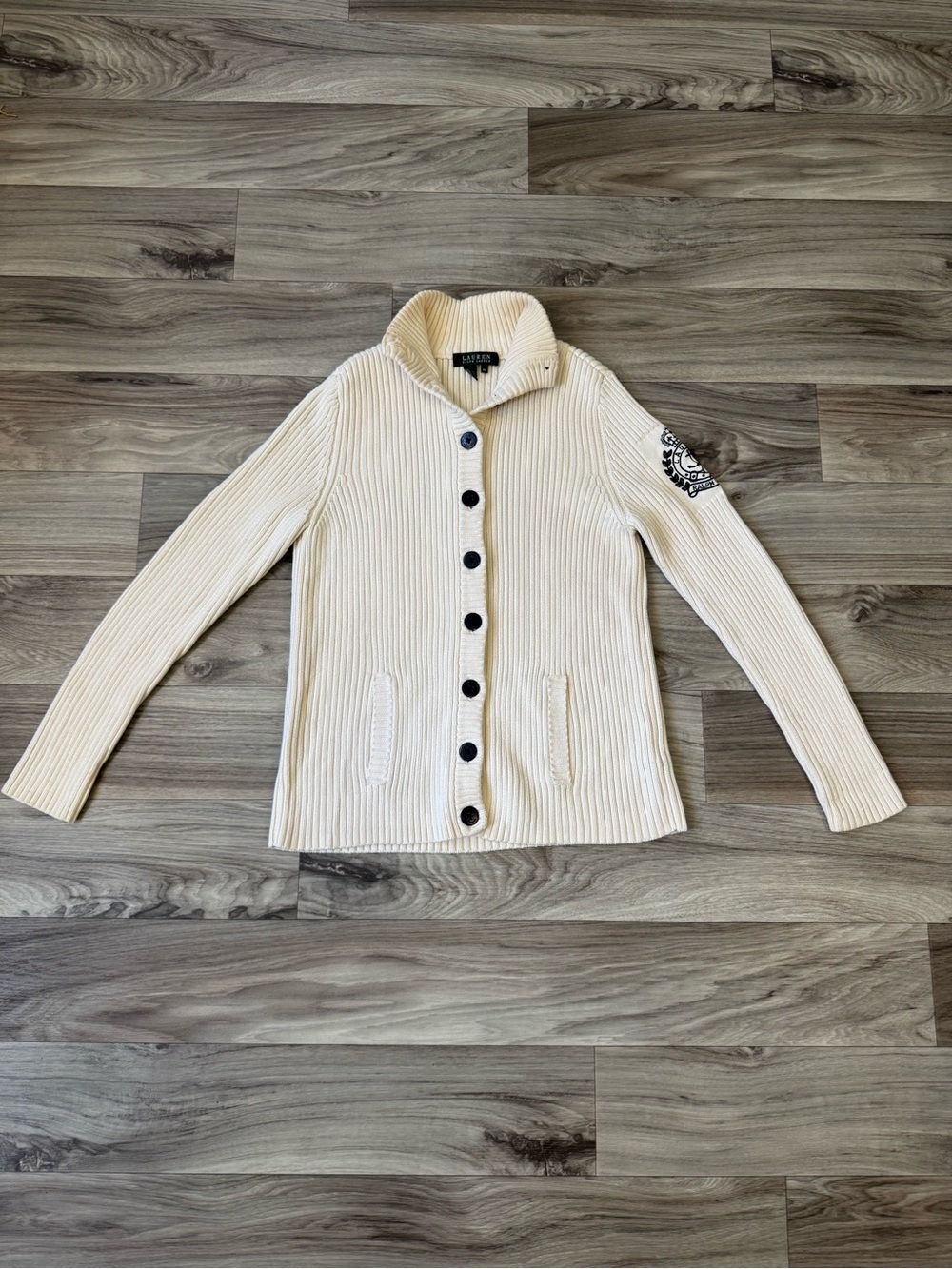 Vintage Lauren Ralph Lauren Ribbed Knit Cardigan Sweater Crest